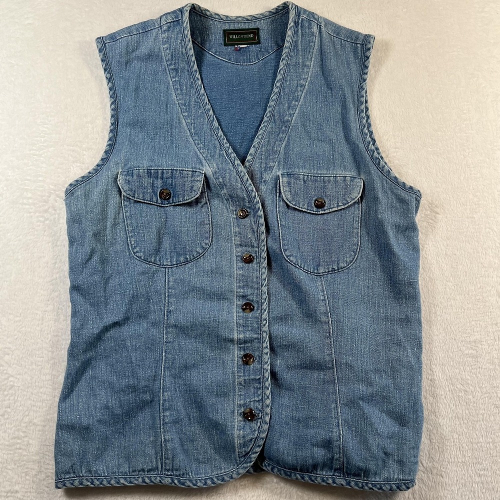 Vintage Willowbend Vest Womens Large made USA Blue Flax Denim Button Front